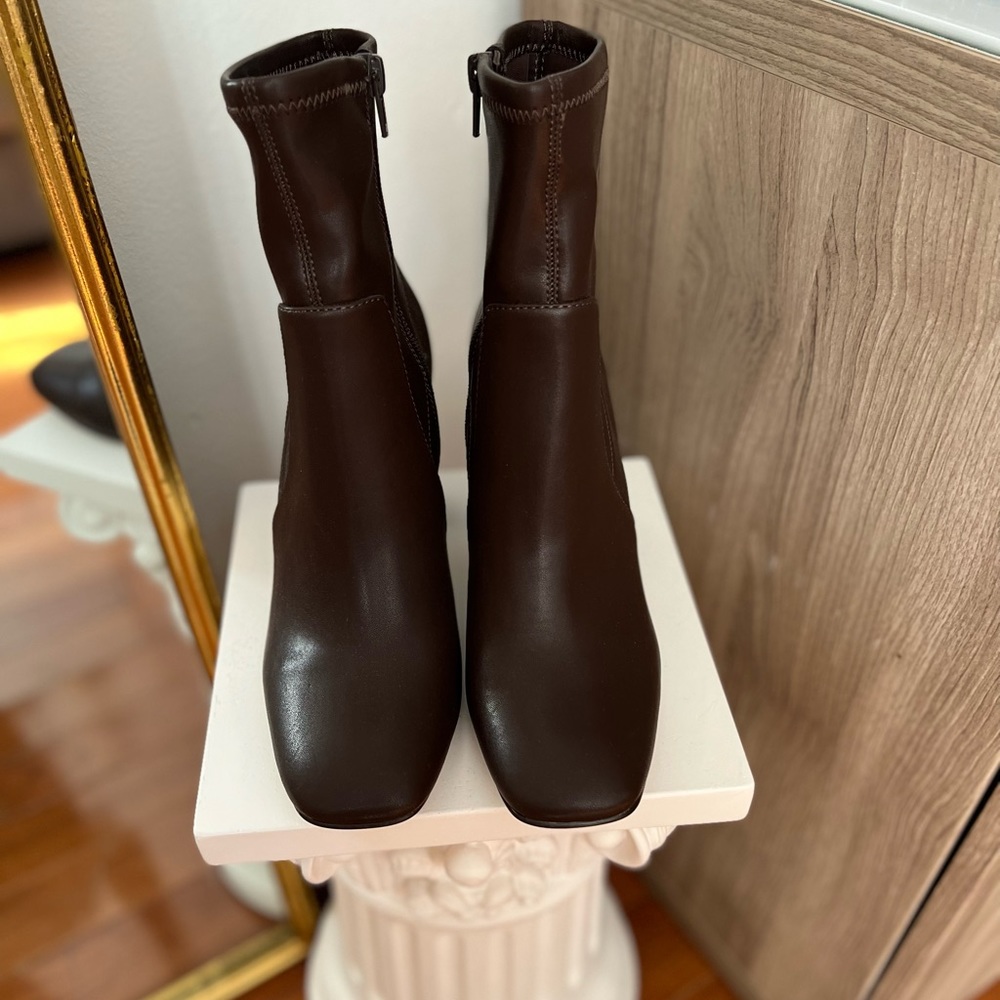 Brown boots, Block Heel Sock Booties